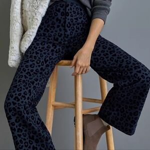 Anthropologie Maeve Leopard Flocked Black  Wide Leg Pants NWT